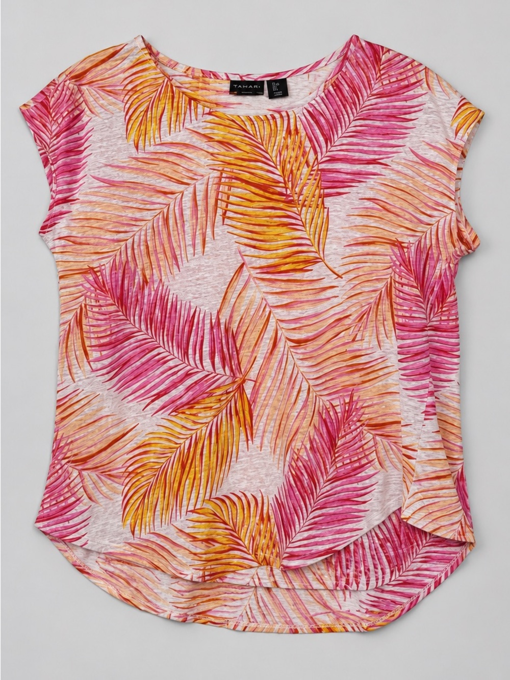 Tahari 100% Linen Blouse Tunic Large Beach Coastal Euro Summer Tropical Bohemian